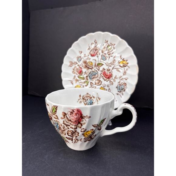 Vtg Staffordshire Bouquet Teacup, Johnson Brothers England Cup Saucer - Picture 16 of 16